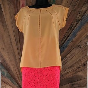 Trina Turk Saffron yellow/mango sorbet eyelet silk Blouse Sz S